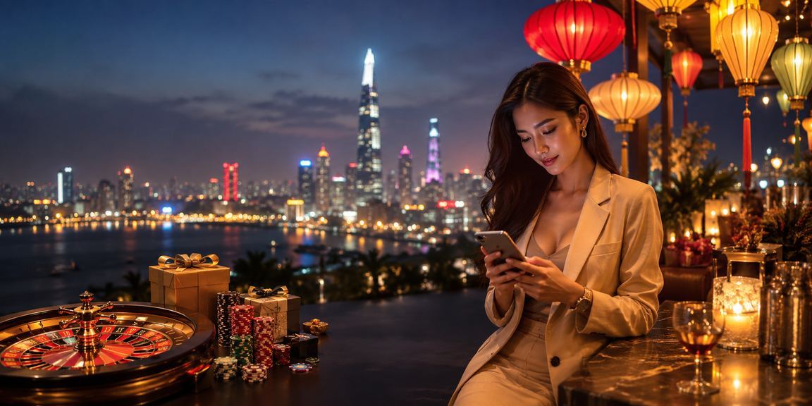 Người chơi cá cược và giải trí casino tại TP Hồ Chí Minh bên đèn lồng