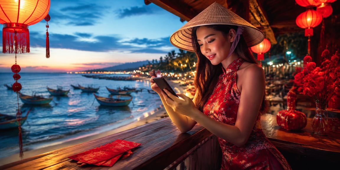 Người chơi nhận thưởng đỏ may mắn và cá cược tại Mũi Né với nón lá